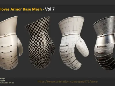 15 Gloves Armor Base Mesh - Vol 7 Low-poly 3D model