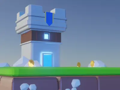  low poly castle with cool blue lighting Low-poly 3D model