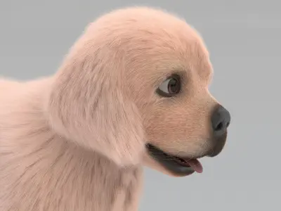Dog Puppy Golden Retriever FUR ANIMATED 3D model