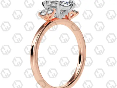Ring 105 Marquise Shape 3 stone ring with round 3D print model