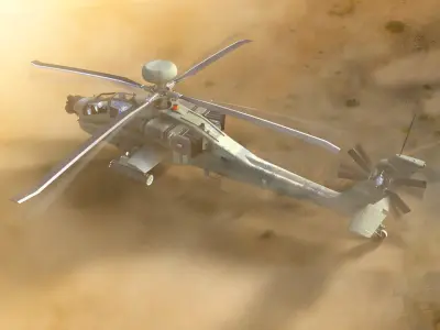 AH64E Apache Longbow Helicopter Green Rigged Low-poly 3D model