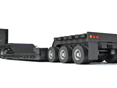 Truck with Lowboy Trailer 3D model 3