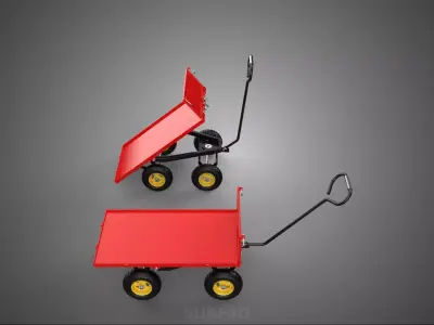 RED TIPPING DUMPING FLATBED GARDEN CART WAGON TROLLEY TRAILER 4W 3D model