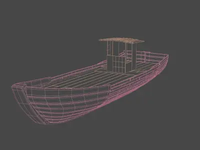 Wooden Row-boat 3D model