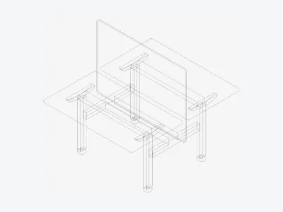 Desk - Double - Officetec - Angular - Linear - Fixed Height Low-poly 3D model