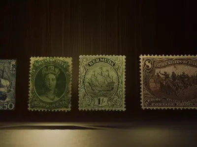 Vintage Postage Stamp 3D Pack  Old Stamp Collection 3D model
