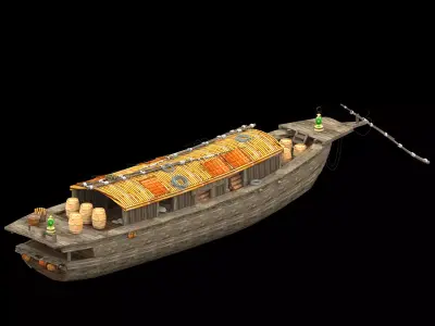 Chinese Junk Fishing Boat  Low-poly 3D model