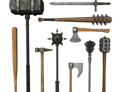 Lowpoly medieval melee weapons Low-poly 3D model