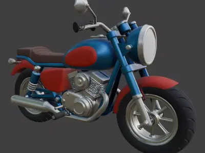 Cartoon Red Chopper Motorcycle 3D Model 3D model 2