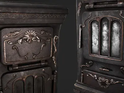 Old Vintage Iron Stove Low-poly 3D model