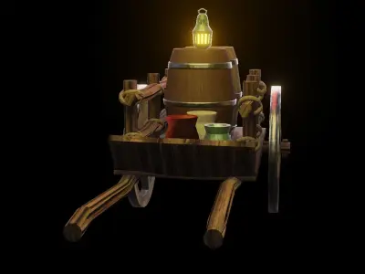 PBR Game Asset Fantasy Wagon Low-poly 3D model