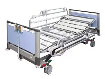Hospital Adjustable Bed with Side Rails and Swivel Casters 3D model