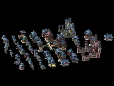 Cartoon  Ancient Chinese architecture Low-poly 3D model