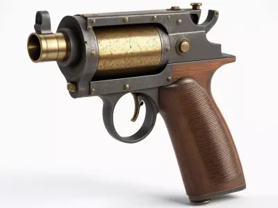 Steampunk SciFi Revolver Pistol 3D model