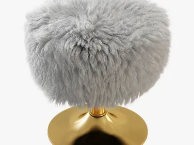 White Faux Fur Stool 3D model