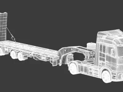 Electric Truck with Low Loader Trailer Dirty 3D model