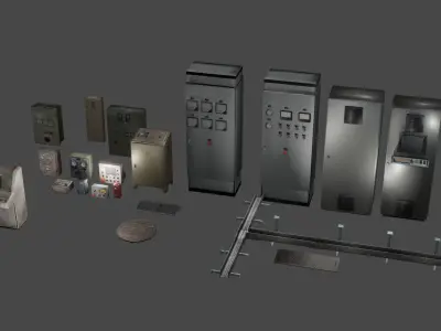 Old Industrial Control Panel Assets Low-poly 3D model