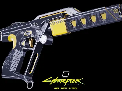 Cyberpunk PBR One Shot Pistol Low-poly 3D model