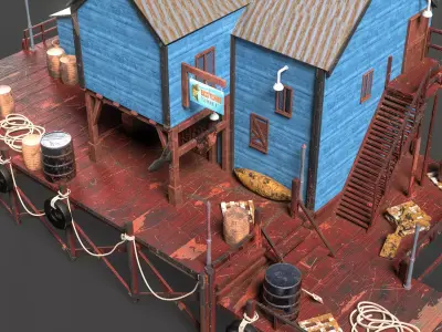 Fishing Bait Shop  Low Poly Game-Ready 3D Model Low-poly 3D model