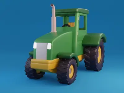 Cartoon Tractor Low-poly 3D model purchase