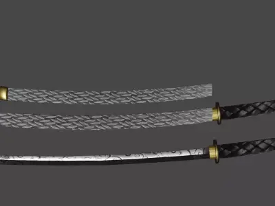 Katana three samurai swords Low-poly 3D model
