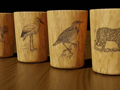 Wooden Cups for Animals Low-poly 3D model