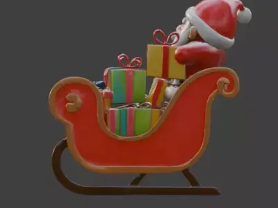 Title Stylized Santa Claus Sleigh 3D Model Low-poly 3D model