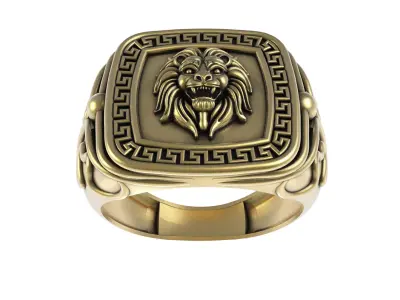 Lion Face Greek Key Ring 3D print model