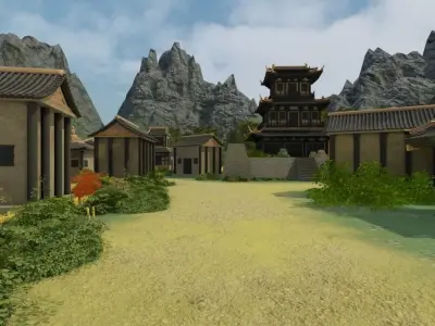 Traditional Japanese Village Scene 3D model