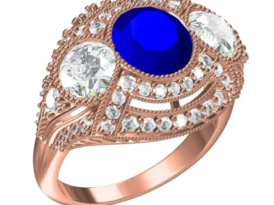 Antique Art Deco Style Cocktail Ring 2 3D print model