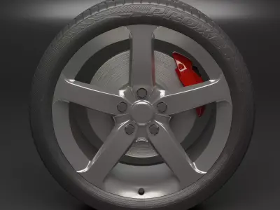 Five spoke standard car wheel Free 3D model
