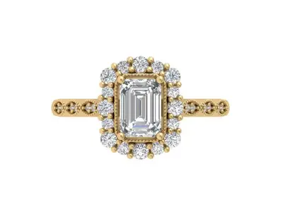 Emerald Solitaire Art Deco Ring 3D print model 4