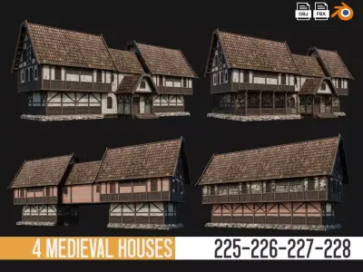 225-226-227-228 Old Medieval Houses Pack 4K Textures Low-poly 3D model