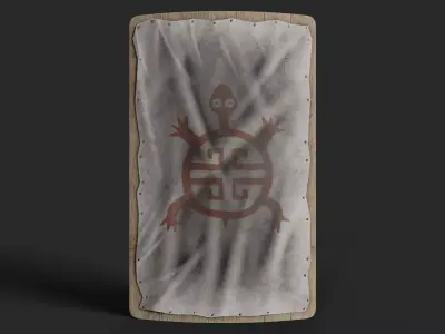 Slavic square leather shield-painted white with  turtle symbol Low-poly 3D model