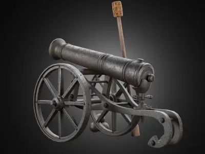 Vintage old cannon gun on rust carriage 3D model