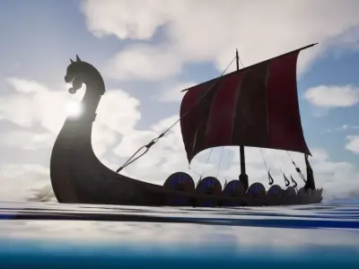 Game-Ready Viking Longship Historic Wooden Drakkar Ship Low-poly 3D model
