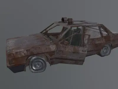 Post Apocalyptic Destroyed Abandoned Car Low-poly 3D model