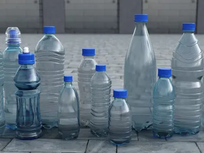  Set plastic 12 water bottle 3D Model 