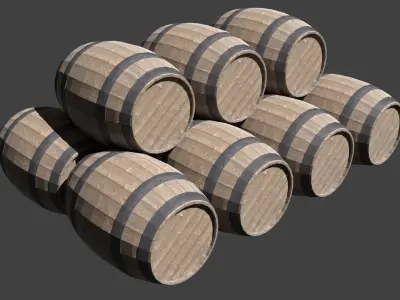 Wooden Barrel Low-poly 3D model 9