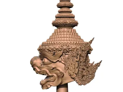 Hanuman 2  - Khon Mask helmet - Thai Pattern 3D print model 3D print model