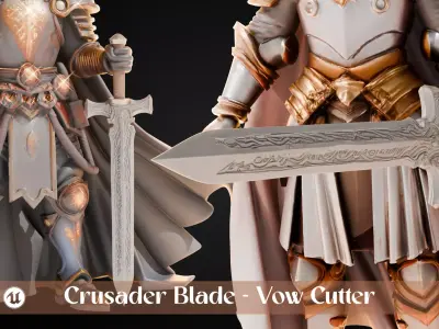Stylized Sword - Crusader Blade Vow Cutter - Game Ready 3D model