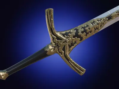 Weapon two handed fantasy longsword sword Low-poly 3D model