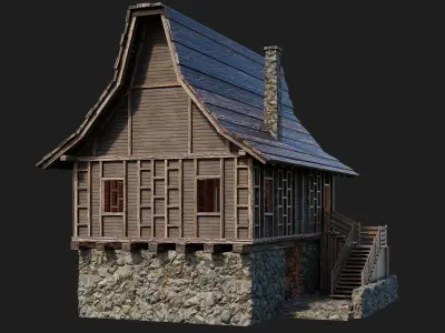 Old Medieval House Building 4K Textures GameReady 105 Low-poly 3D model