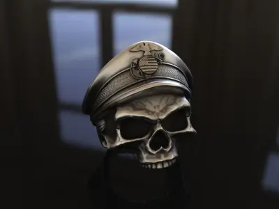 US Marine Veteran Skull Ring Stl 3D Model Silver Casting 3D print model