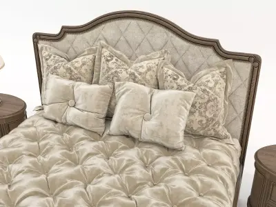 Victorian Style Tufted Bed with Nightstands 3D model