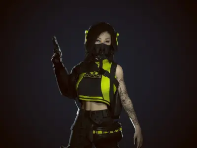 Cyberpunk Girl Low-poly 3D model purchase