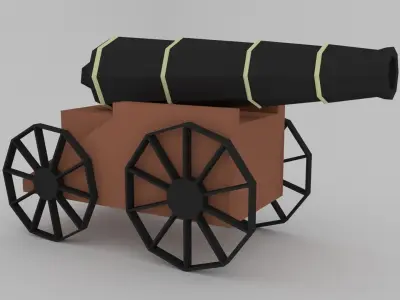 Cannon on wheels Low-poly 3D model