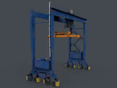 PBR Rubber Tyred Gantry Crane RTG V2 - Blue Low-poly 3D model