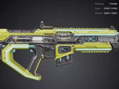 Futuristic Yellow Gun 3D model 4
