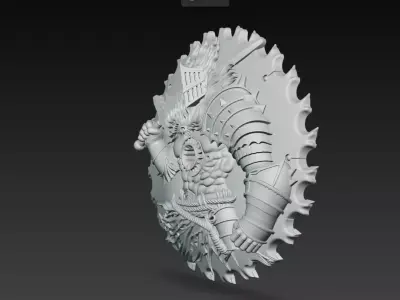 Flaming Knight Saw Blade Armor Warrior Medallion 3D Model 3D print model